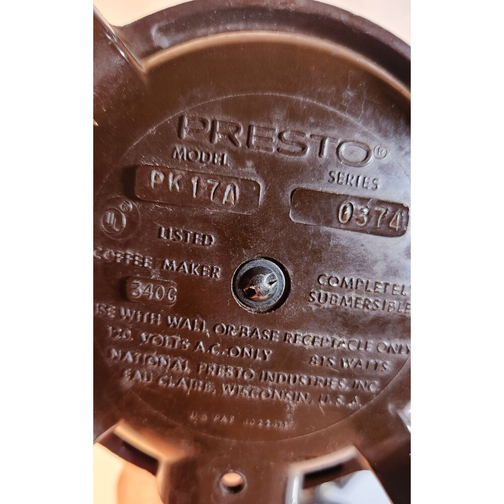 Presto MCM Vintage Electric Coffee Maker Percolator Submersible Pot 12 cups - Picture 11 of 11